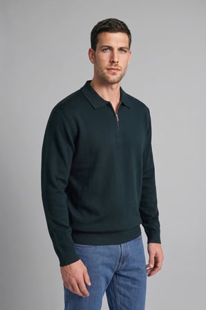 Standart Fit Yarım Fermuarlı Polo Yaka Triko Basic Kazak
