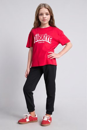 DeFacto %100 Pamuk Regular Fit Bisiklet Yaka Türkiye Champion Baskılı Kısa Kollu Tişört Kız Çocuk I6638A826SMRD282