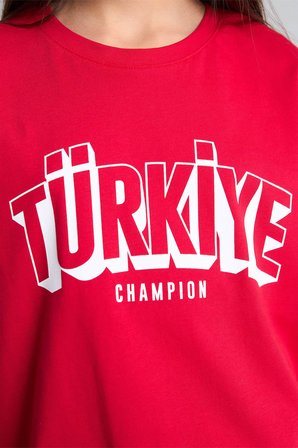 DeFacto %100 Pamuk Regular Fit Bisiklet Yaka Türkiye Champion Baskılı Kısa Kollu Tişört Kız Çocuk I6638A826SMRD282
