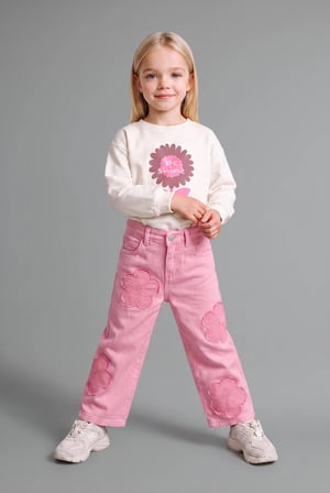 DeFacto Çiçek Aplike Detaylı Wide Leg Jean Pantolon Kız Bebek I2164A526AUPN253