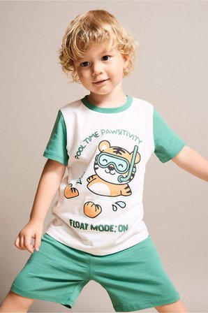 DeFacto %100 Pamuk Baskılı Kısa Kollu Üst Şort Alt 2'li Pijama Takımı Erkek Bebek H8217A526HSER105
