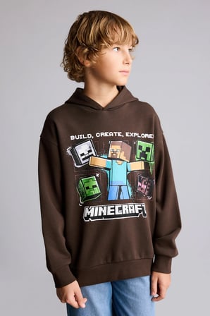 Minecraft Lisanslı Baskılı Kapüşonlu İçi Yumuşak Tüylü Kalın Sweatshirt Kumaşı Sweatshirt Erkek Çocuk