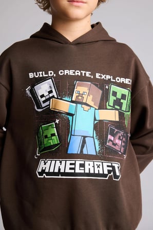 Minecraft Lisanslı Baskılı Kapüşonlu İçi Yumuşak Tüylü Kalın Sweatshirt Kumaşı Sweatshirt Erkek Çocuk