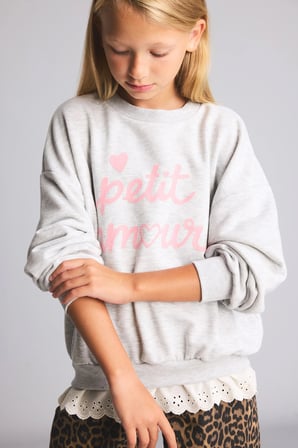 Regular Fıt Bisiklet Yaka Slogan Baskılı Sweatshirt Kız Çocuk