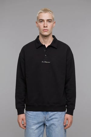 Defacto H3175AXBK81 Siyah Boxy Fit Basic Polo Yaka Uzun Kollu İşlemeli Sweatshirt