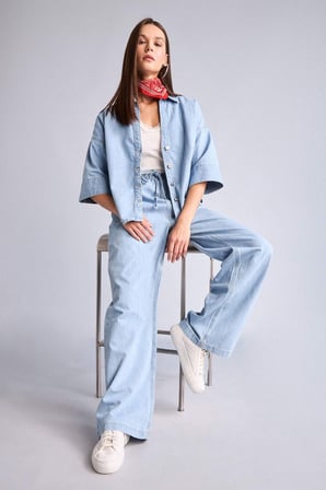Wıde Leg Yüksek Bel Mavi Jean Pantolon