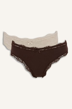 DeFacto Fiyonk ve Dantel Detaylı Ribana 2'li Slip Külot I4131AX26AUBG588