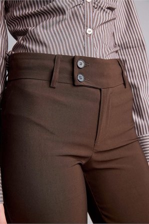 Flare Fıt Fermuarlı Normal Bel Geniş Paça Bengalin Pantolon
