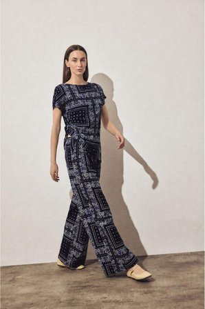 DeFacto Wıde Leg Desenli Geniş Paça Keten Karışımlı Pantolon F9266AX26AUNV253