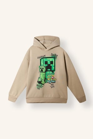 Minecraft Bisiklet Yaka İçi Yumuşak Tüylü Baskılı Sweatshirt Erkek Çocuk