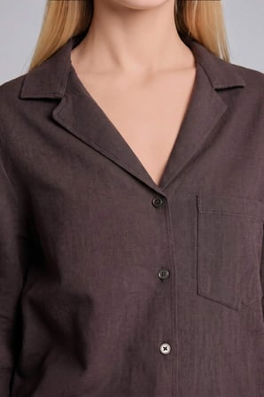 DeFacto Pamuklu Oversıze Pijama Yaka Keten Karışımlı Uzun Kollu Gömlek I1000AX26HSBN338
