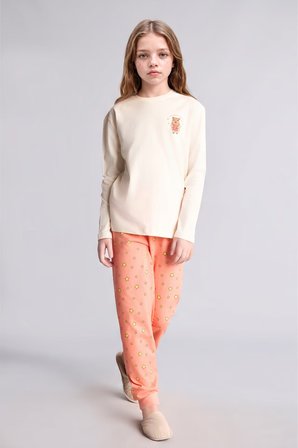 DeFacto Bisiklet Yaka Uzun Kollu Baskılı Regular Fit 2'li Pijama Takımı Kız Çocuk I2286A826AUER233
