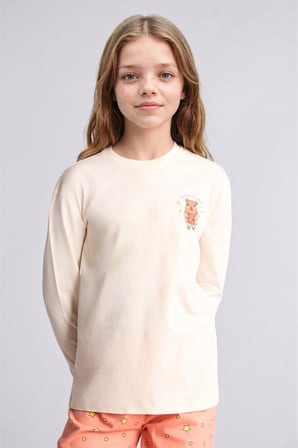 DeFacto Bisiklet Yaka Uzun Kollu Baskılı Regular Fit 2'li Pijama Takımı Kız Çocuk I2286A826AUER233