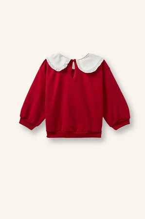 Disney Minnie Mouse Baskılı Fırfırlı Bebe Yaka Regular Fit Sweatshirt Kız Bebek