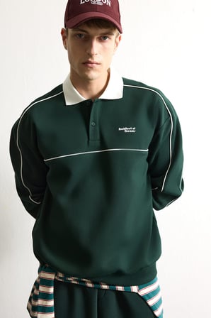 Boxy Fıt Polo Yaka Baskılı Sweatshirt