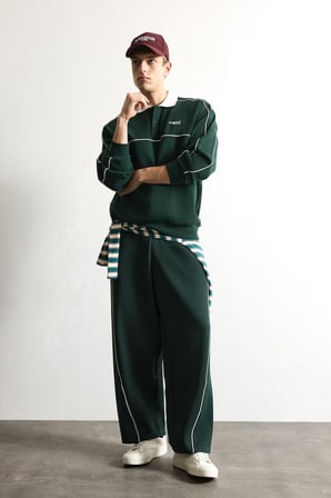 Boxy Fıt Polo Yaka Baskılı Sweatshirt