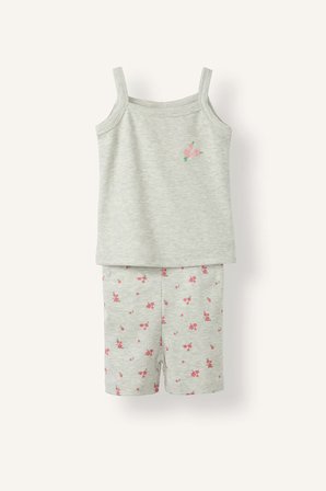 DeFacto Çiçek Nakışlı Fitilli Kaşkorse Askılı Üst Şortlu 2'li Pijama Takımı Kız Bebek I0403A526HSGR28