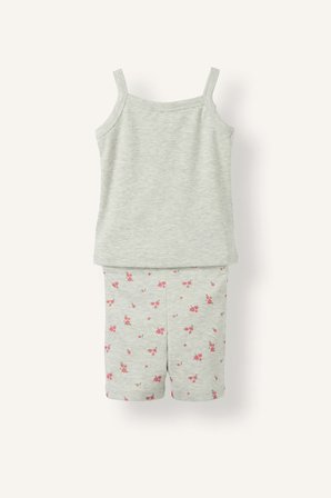 DeFacto Çiçek Nakışlı Fitilli Kaşkorse Askılı Üst Şortlu 2'li Pijama Takımı Kız Bebek I0403A526HSGR28