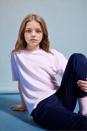 DeFacto Relax Fit Bisiklet Yaka Düşük Omuzlu Kısa Kollu Basic Tişört Kız Çocuk H6034A826AUPN343