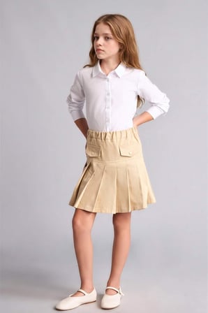 DeFacto Pileli Gabardin Açık Bej Mini Etek Kız Çocuk H9207A826AUBG793