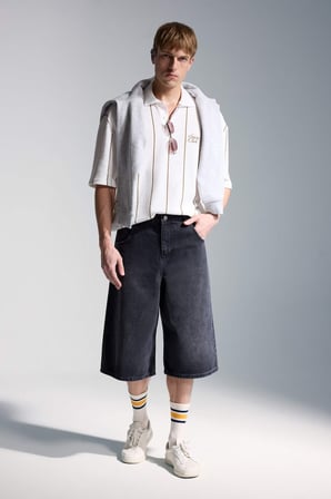 DeFacto %100 Pamuk Super Baggy Fıt Bermuda Şort I5667AX26AUNM40