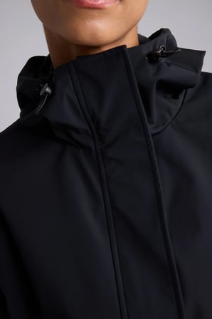 Beli Büzgülü Kapüşonlu Long Fit Yağmurluk