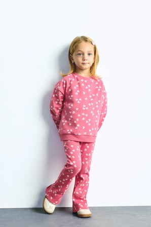 DeFacto %100 Pamuk Kalp Desenli Sweatshirt Esnek Belli İspanyol Paça Tayt 2'li Takım Kız Bebek I3663A526WNRD60