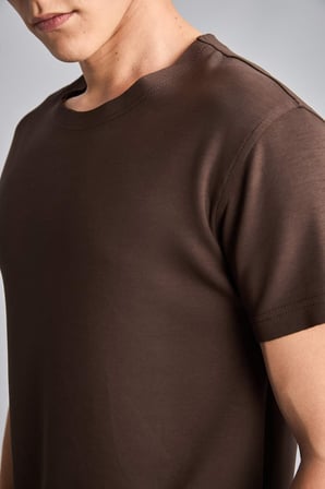 DeFacto Boxy Fıt Bisiklet Yaka Kısa Kollu Kahverengi Basic Tişört I1840AX26SMBN314