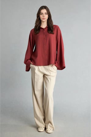 Relaxed Fit Dokulu Çizgili Uzun Kollu Tunik
