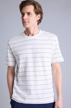DeFacto Pamuklu Regular Fıt Bisiklet Yaka Çizgili Tişört G6006AX26SMER100