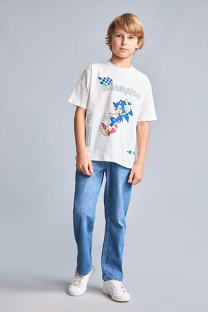 DeFacto Sonıc The Hedgehog Lisanslı New Regular Fıt Bisiklet Yaka Kısa Kollu Ecru Tişört Erkek Çocuk H8433A826HSER105