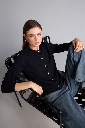DeFacto Regular Fit Bisiklet Yaka Düğmeli Dokulu Triko Basic Hırka H8479AX26WNNV131