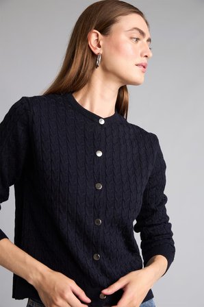 DeFacto Regular Fit Bisiklet Yaka Düğmeli Dokulu Triko Basic Hırka H8479AX26WNNV131
