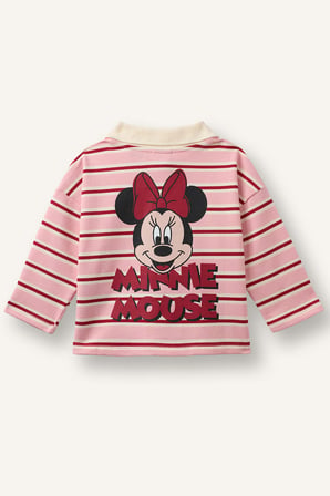 DeFacto %100 Pamuk Disney Mickey & Minnie Polo Yaka Çizgili Sweatshirt Kız Bebek I2158A526AUPN149