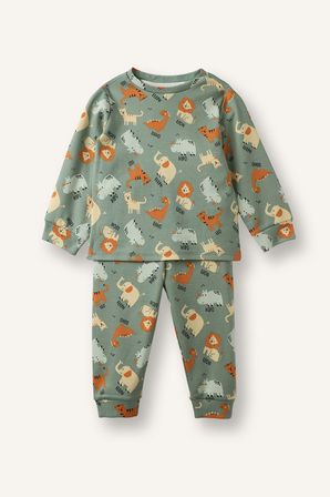 Baskılı Uzun Kollu Üst Lastikli Paça Alt 2'li Pijama Takımı Erkek Bebek