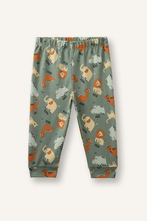 Baskılı Uzun Kollu Üst Lastikli Paça Alt 2'li Pijama Takımı Erkek Bebek