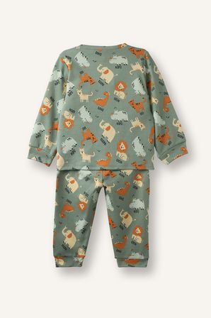 Baskılı Uzun Kollu Üst Lastikli Paça Alt 2'li Pijama Takımı Erkek Bebek