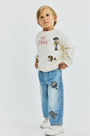 DeFacto %100 Pamuk Toy Story İşlemeli Lastikli Bel Jean Pantolon Erkek Bebek H8714A526AUBE394