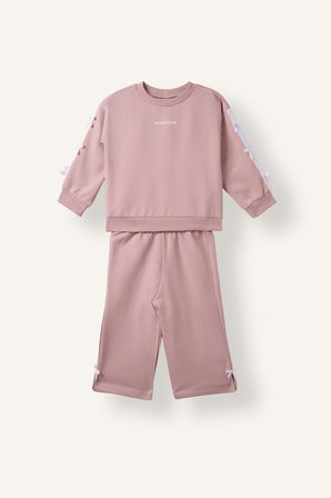 DeFacto %100 Pamuk Fiyonk Detaylı Baskılı Basic Sweatshirt Üst Geniş Kesim Alt 2'li Takım Kız Bebek I3660A526AUPR347