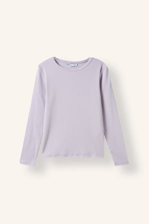 Bisiklet Yaka Slim Fit Ribana 2'li Uzun Kollu Basic Tişört Kız Çocuk