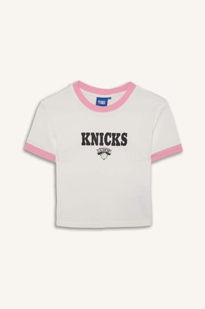DeFacto NBA New York Knıcks Lisanslı Slım Fıt Bisiklet Yaka Sporcu Ribana Kısa Kollu Ecru Tişört H9406AX26HSER105