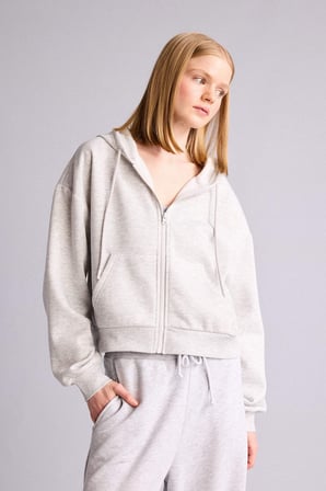 Cropped Fit Kapüşonlu Kalın Fermuarlı Sweatshirt