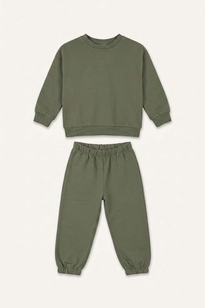 2'li Uzun Kollu Sweatshirt Elastik Belli Eşofman Altlı Kahverengi Takım Erkek Bebek