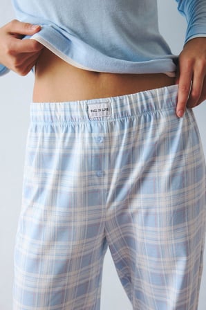 Slım Fıt Uzun Kollu Baskılı Üst Kareli Alt Ribana Pijama Takımı