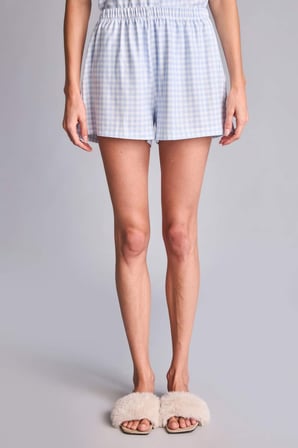 DeFacto Ultra Yumuşak Regular Fıt Şortlu Kısa Kollu 2'li Kareli Softshell Açık Mavi Pijama Takımı H6375AX26HSBE250