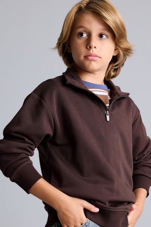 Oversize Yarım Fermuarlı Dik Yaka Sweatshirt Erkek Çocuk