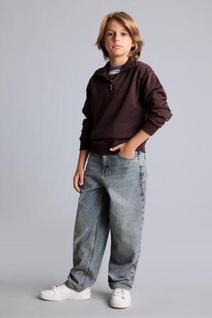 Oversize Yarım Fermuarlı Dik Yaka Sweatshirt Erkek Çocuk