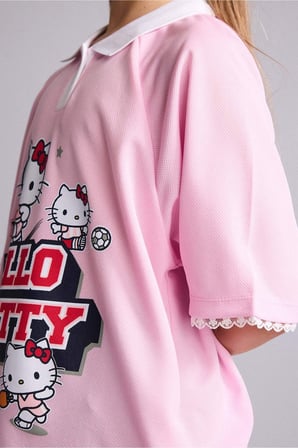 DeFacto Hello Kitty Lisanslı Relax Fıt Polo Yaka Kısa Kollu Açık Pembe Tişört Kız Çocuk H4843A826SMPN693