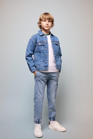 DeFacto Kargo Cepli Jogger Fit Jean Pantolon Erkek Çocuk C4601A826AUBE394