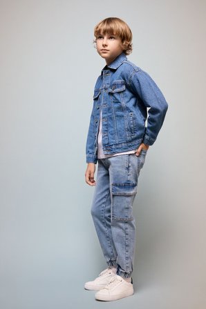 DeFacto Kargo Cepli Jogger Fit Jean Pantolon Erkek Çocuk C4601A826AUBE394